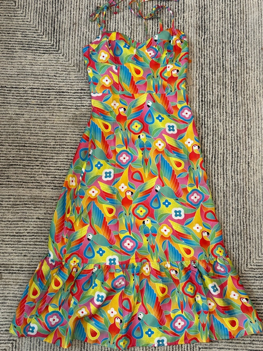 Kenny Flowers Silk Dress The Caribbean Sweetheart parrot Midi Limited Edition M